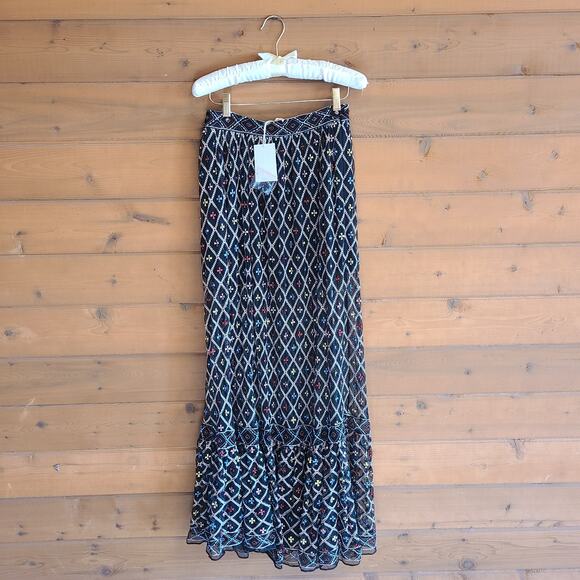 Tularosa Lexi Beaded See Through Festival High Waist Maxi Skirt Boho Western NWT - Picture 2 of 6